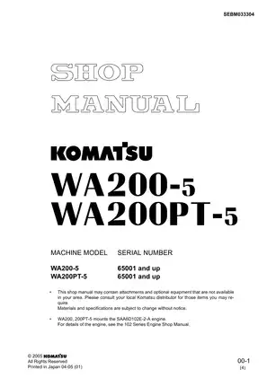 Komatsu WA200-5, WA200PT-5 wheel loader shop manual Preview image 1