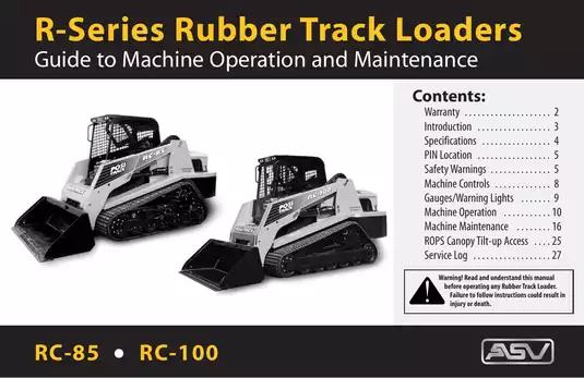 ASV RC100 Skid Steer Track Loader parts operators manual Preview image 1