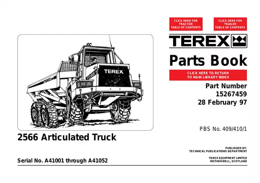 Terex 2566, 2566B articulated truck parts book Preview image 1