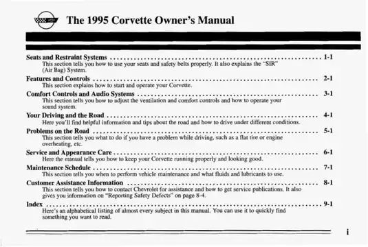1995 Chevrolet Corvette owner`s manual Preview image 2