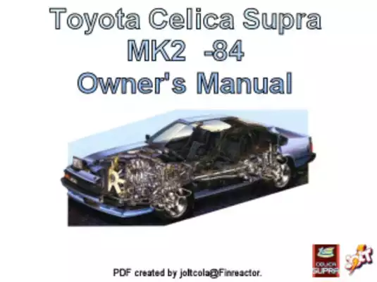 1982-1986 Toyota Celica Supra MK 2, Mark II owner`s manual