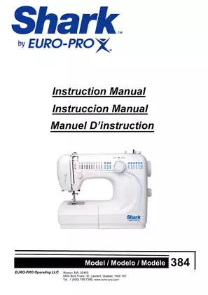 Shark Euro-Pro 384 sewing machine instruction manual Preview image 1