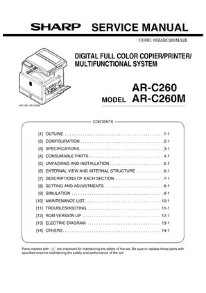 Sharp AR C260M multifunction color copier service manual Preview image 1