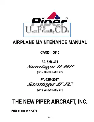 Piper™ PA-32R-301, PA-32R-301T Saratoga II HP & TC aircraft maintenance manual Preview image 1
