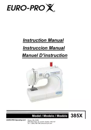 Euro Pro 385X sewing machine instruction manual Preview image 1