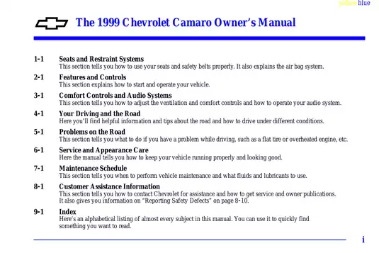 1997-2002 Chevrolet Camaro owner´s manual Preview image 1