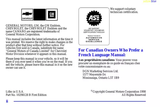 1997-2002 Chevrolet Camaro owner´s manual Preview image 2