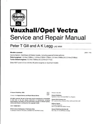 1999-2002 Vauxhall Vectra service and repair manual Preview image 2