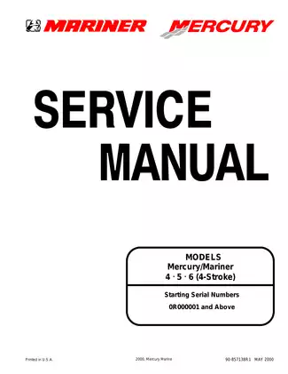 Mercury Mariner 4 hp, 5 hp, 6 hp, 4-stroke outboard motor service manual Preview image 1