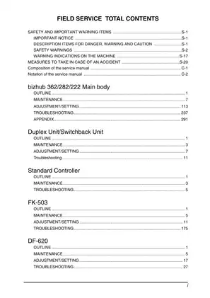 Konica Minolta Bizhub 362, Bizhub 282, Bizhub 222 office printer/copier service manual Preview image 2