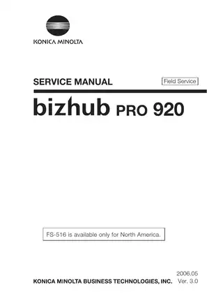 Konica Minolta Bizhub Pro 920 printer service manual Preview image 1
