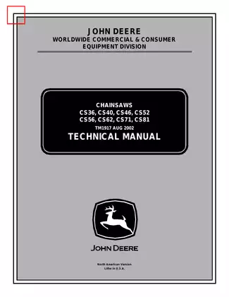 John Deere CS36, CS40, CS46, CS52, CS56, CS62, CS71, CS81 chainsaw technical manual Preview image 1