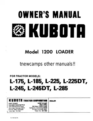 Kubota Kubota 1200,  L-175, L-185, L-225, L-225-DT, L_245, L-245DT, L-285 owners manual Preview image 2
