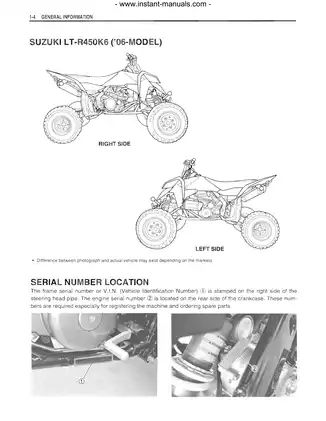 2006 Suzuki LT-R450 ATV service manual Preview image 3