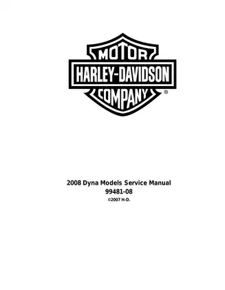 2008 Harley-Davidson FXDC Dyna Super Glide Custom, FXD Dyna Super Glide, FXDL Dyna Low Rider, FXDWG Wide Glide, FXDB Street Bob, FXDF Fat Bob, FXDSE2 Screamin Eagle Dyna manual Preview image 1