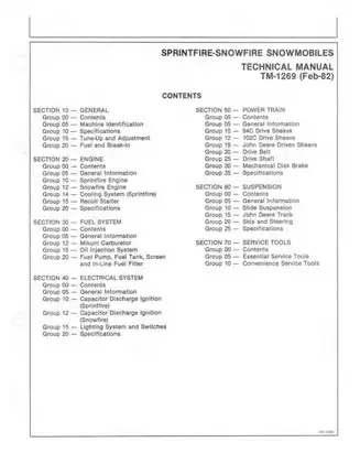 1982-1984 John Deere Snowfire, Sprintfire snowmobile technical manual Preview image 1
