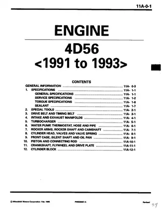 1991-1999 Mitsubishi Pajero engine service manual Preview image 1