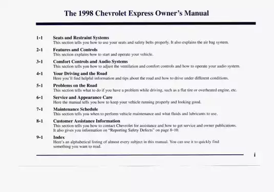 1998 Chevrolet Express owner`s manual Preview image 2