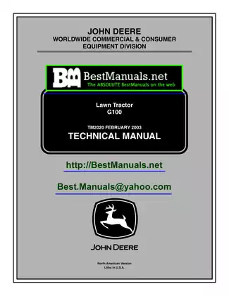 John Deere G100 garden tractor technical manual Preview image 1