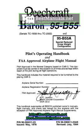 Beechcraft Baron 95-B55 pilot operating handbook manual Preview image 1