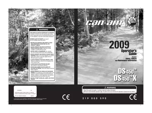 2009 Can-Am DS 450 X ATV owners manual Preview image 1