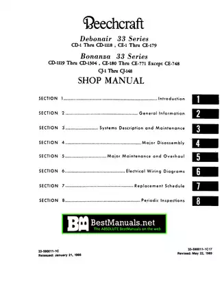 Beechcraft Debonair & Bonanza CD-1 Thru CD-1118, CE-1 Thru CE-179 - CD-1119 Thru CD-1304, CE-180 Thru CE-771 Except CE-748 CJ-l Thru CJ-148 shop manual Preview image 1