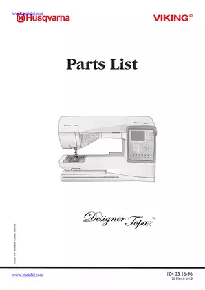 Husqvarna Viking Designer Topaz sewing machine parts list Preview image 1