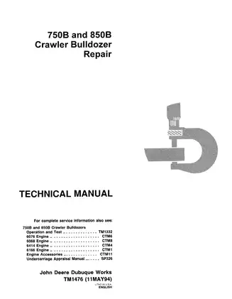 John Deere 750B, 850B crawler bulldozer technical repair manual Preview image 1