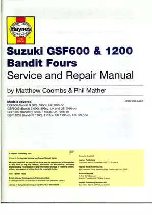 1995-2001 Suzuki Bandit GSF600, GSF1200 repair manual Preview image 2