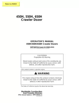 John Deere 450H, 550H, 650H crawler dozer operator repair manual
