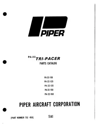 Piper Tri Pacer PA-22 108, 125, 135, 150, 160 aircraft parts catalog Preview image 1