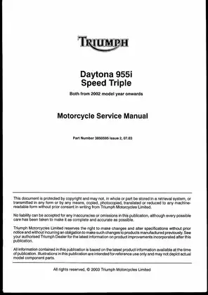 1997-2006 Triumph Daytona 955, 955i, Speed Triple 955cc motorcycle service manual Preview image 1