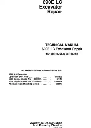 John Deere 690E LC excavator technical repair manual  Preview image 1