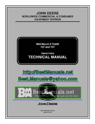 John Deere Mid-Mount Z-Trak 737-757 zero-turn mower technical manual Preview image 1