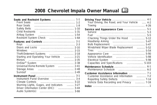 2008 Chevrolet Impala owners manual Preview image 1