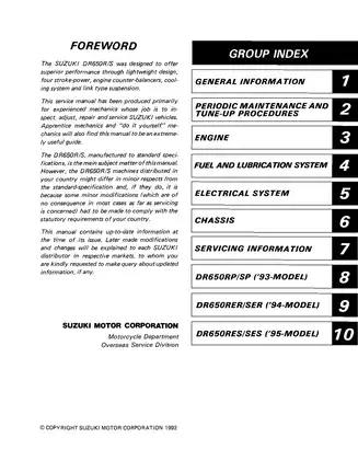 1991-1995 Suzuki DR650R, DR650S service manual Preview image 2