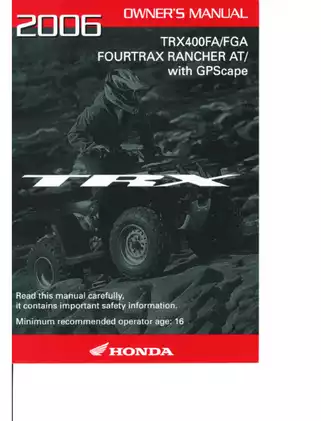 2006 Honda TRX400FA FourTrax Rancher ATV owners manual