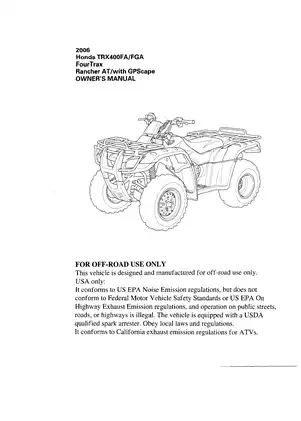 2006 Honda TRX400FA FourTrax Rancher ATV owners manual Preview image 3