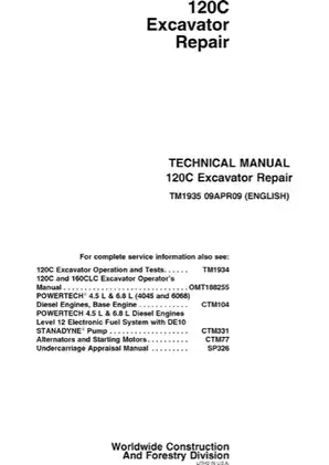 John Deere 120C excavator technical repair manual  Preview image 1