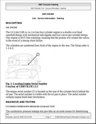 2007-2009 Chrysler Sebring repair manual Preview image 1