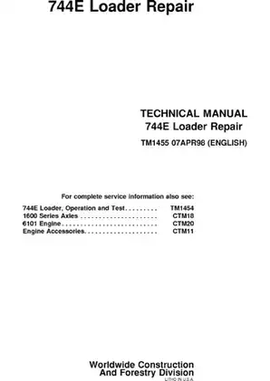 John Deere 744E Loader technical repair manual Preview image 1