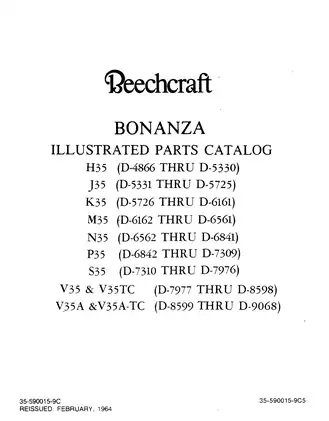 Beechcraft Bonanza H35, J35, K35, M35, N35, P35, S35, V35 & V35TC,  V35A & V35A-TC IPC illustrated parts catalog Preview image 1