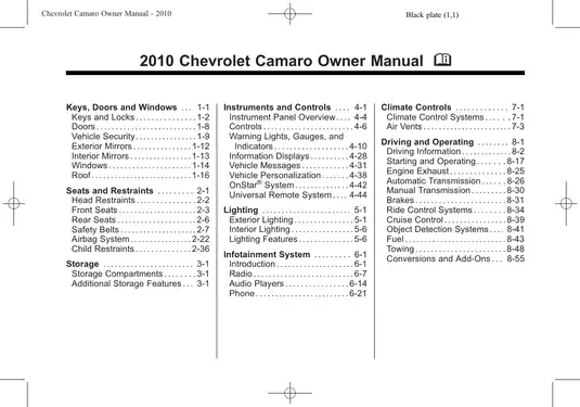 2010-2011 Chevrolet Camaro owners manual Preview image 1