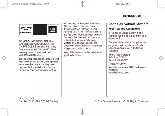 2010-2011 Chevrolet Camaro owners manual Preview image 3