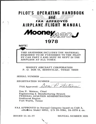 Mooney M20J Pilots Operating Manual POH Flight manual Preview image 1