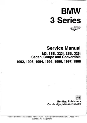 1992-1998 BMW 3 series E36 M3, 318i, 323i, 325i, 328i Sedan Coupe and convertible car service manual