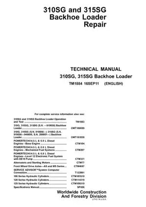 John Deere 310SG, 315SG backhoe loader technical repair manual  Preview image 1