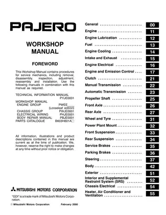 2001 Mitsubishi Pajero workshop manual Preview image 2