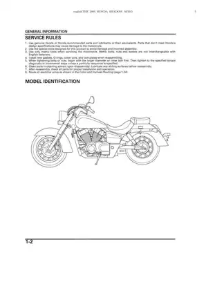 2005 Honda VT750C, VT750CA Shadow Aero manual Preview image 5