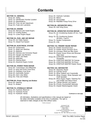 John Deere 9400, 9500, 9600 combine Technical Manual - TM1401, TM1402, TM1545 Preview image 4